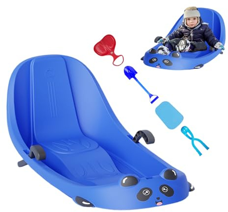 baabeash Trineo para niños, respaldo incorporado, equipamiento deportivo – Trineo para niños con freno incorporado, para colinas nevadas, patios, juegos de niños y niñas en edad preescolar