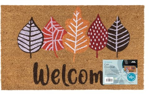 JVL PVC Backed Coir Doormat 45x75cm Leaf Welcome Door Mat