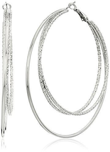 Guess Boucles d'oreilles créoles argentées lisses et texturées, taille unique, argent, taille unique, Argent