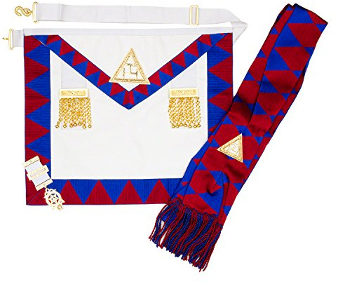 THE MASONIC COLLECTION - Grembiule e fascia con gioiello da compagnia dell'arco reale dei massoni - Pelle di agnello/similpelle - Filo d'oro - Un perfetto accessorio regalo massonico per uomini