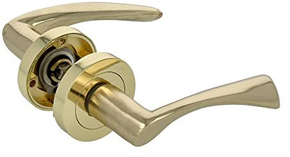 Amig - Set di 2 Maniglie Dorate per Porta - Rosetta Rotonda - Maniglia in Zamak - Maniglia per Porte di Passaggio Interne - Diametro Rosetta Ø52 mm - Viti Incluse