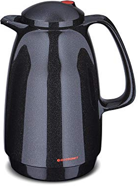 ROTPUNKT Isolierkanne 220 BELLA 1,0 l | Zweifunktions-Drehverschluss | BPA-frei - gesundes trinken | Made in Germany | Warm + Kalthaltung | Glaseinsatz | sparkling black