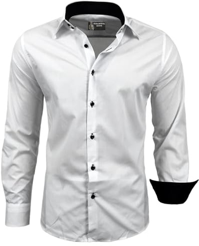 Subliminal Mode RN44 - Camisa, de planchado fácil, para hombre, cuello bicolor liso, manga larga, ceñida, para negocios, para regalo, Navidad y San Valentín, blanco, XXL