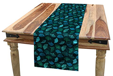 ABAKUHAUS Tropisch Tischläufer, Exotische Ginkgo-Blätter Motif, Esszimmer Küche Rechteckiger Dekorativer Tischläufer, 40 x 225 cm, Türkis Dunkel Teal