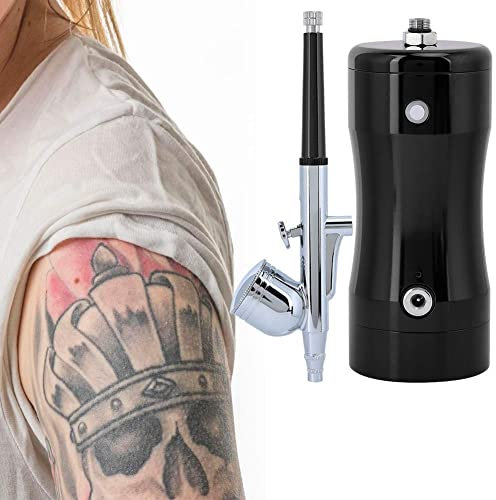 Pulvérisateur de Peinture aérographe, Kit compresseur Airbrush Mini 7CC de la Pompe 0.3mm G12 avec Outil de Nettoyage Craft Paint Art Set de Pistolet pour Nail Art Peint à Jet d'encre (Noir)