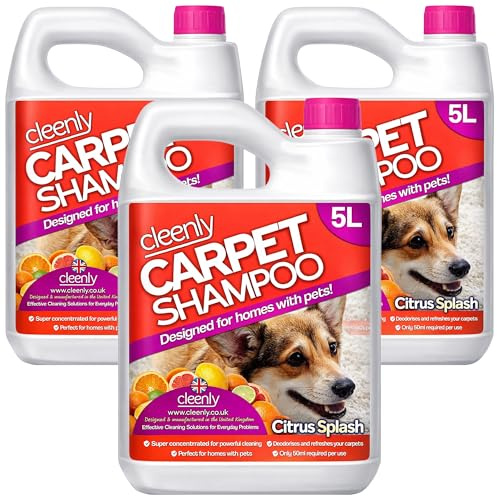 Cleenly Pet Carpet Shampoo Cleaner Solution 15L - Citrus Splash Fragrance - Safe for All Carpet Cleaning Machines - Effectively Removes Dog, Cat, Odours, Urine/Wee Smells