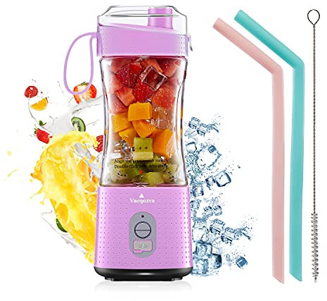 Portable Blender,Vaeqozva 380ML Mini Blender Smoothie Maker on the go,Personal Blender USB Rechargeable Small Smoothies Blender,4000 mAh Pink Battery Blender for Travel Gym Kitchen Office