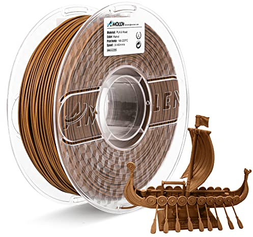AMOLEN PLA Filament 1.75mm, Holz Nussbaum 3D Drucker Filament mit 30% Echter Holzfaser, Maßgenauigkeit +/- 0,03 mm, Holz Filament 1 kg (2,2 lbs) Spule, Biologisch Abbaubar