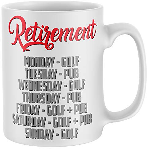 Purple Print House Golf Gifts, Retirement Golf and Pub Funny Mug, Retirement Gifts for Men, Novelty Mugs, Grandad Dad Present Office Retire Job Office Joke, White, One Size