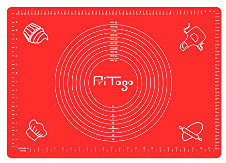 Pritogo Bakmatta (65 x 45 cm röd) silikonmatta med skala, bakunderlägg, degmatta, rullmatta – non-stick extra stabil halkfri