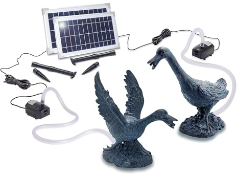 Esotec Wasserspeier mit Solarpumpe Gänsepaar | Teichfigur Gartenfigur & Gartenstatue | Tauchpumpe Set | Gartenbrunnen Solar für draussen | Springbrunnen für außen Outdoor | Vogeltränke 101653