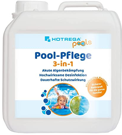HOTREGA Pool-Pflege 3in1 Konzentrat 2 Liter | Algenvernichter, Desinfektion und Algenverhütung für kristallklares Wasser