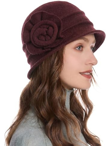 ZLYC Damen Winter Wolle Fischerhüte Blumen 1920s Vintage Bowler Hut