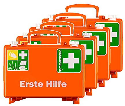 SÖHNGEN BIGPACK 4 x Erste-Hilfe-Koffer QUICK + Wandhalterung, orange, DIN 13157 aus Kunststoff, Art.-Nr. 301125 | Verbandskasten | Notfallkoffer | Erste Hilfe Kasten