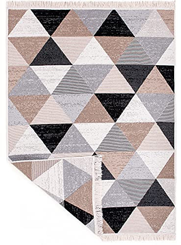 Fashion4Home Teppich Läufer - Tepiche für Wohnzimmer, Schlafzimmer, Küche, Kinderzimmer, Badezimmer - Boho Kelim - Läufer Flur, Karo-Grau, Größe: 80x150 cm