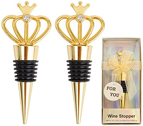 2 StüCk Set WeinverschlüSse Weinflaschenverschluss In Kronen-Design Flaschenverschluss Wein Stopfen Flaschen Wein AusgießEr Anti-Tropf FüR Die Weinsammlung Wein, Champagner, Glasflaschen (Golden)