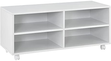 [en.casa] Lowboard mit Rollen 'Gränne' 90x35x41cm mobiles Regal TV-Schrank 4 Ablagen Fernsehregal Fernsehtisch Matt Weiß