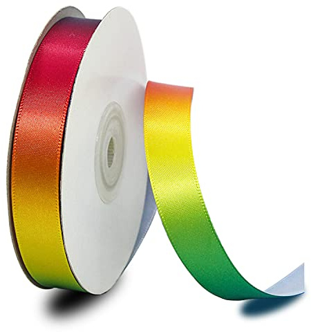 Aertai Single Face Shiny Rainbow Satin Ribbon Roll, 5/8 inch x Continuous 25 Yards, Ribbon for Gift Wrapping, Wedding Décor & DIY Bow Making (5/8 inches X 25 Yards)