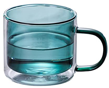 EESLL 2 Stück transparente und bunte doppelwandige Kaffeetassen aus Glas, isolierte Kaffeetassen mit Griff, bunte Kaffeetassen, klare Glasbecher, 250 ml