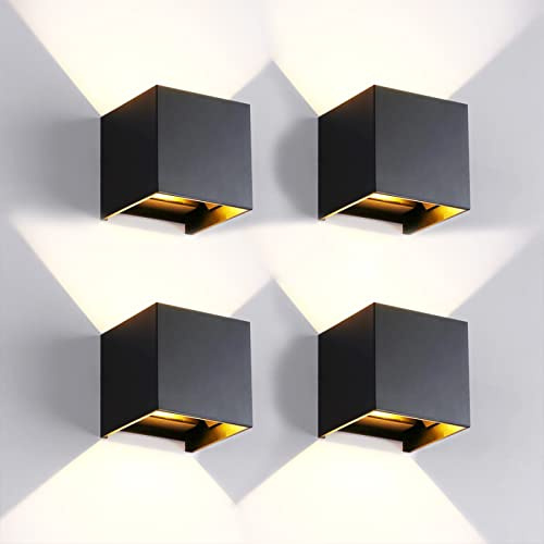 4 Stücke Wandleuchte aussen/Innen Wandlampe LED Außenwandleuchten, IP65 Wasserdichte Moderne, Schwarz 20W 4000K Natürliches Licht Wandleuchte, Quadrat Aluminium Strahlwinkel Einstellbar für Garten