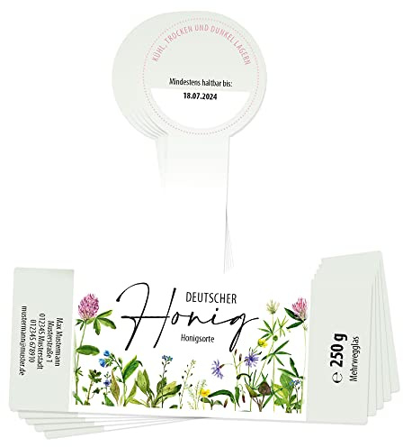 Apoidea – Honig Etiketten 250 g mit Gewährverschluss selbstklebend & personalisierbar - 25 Stück/Etiketten Honiggläser/Honig Aufkleber für selbstgemachten Honig/Honigetiketten für Honiggläser