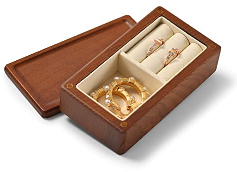 Oirlv Massivholz Quadratisches Schmuckkästen Geschenkbox Holz Großer Ring Ohrringe Organizer Aufbewahrungsbox (Cremeweiß)