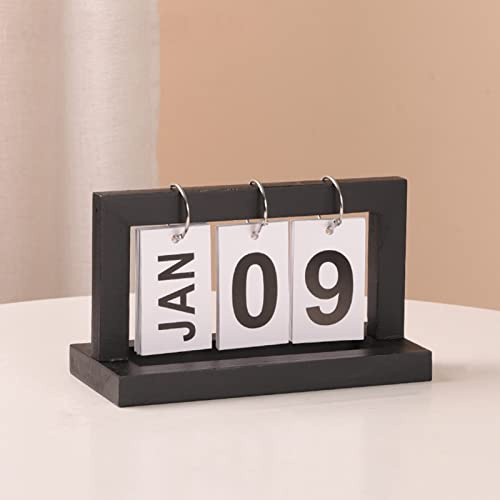 Calendrier de table en bois 2026 Calendrier de l'Avent, 20 x 9 x 12 cm Décoration pour bureau, maison et table (noir)