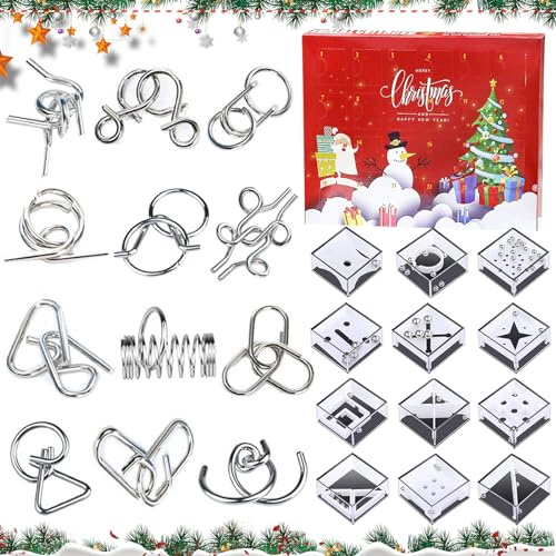 Adventskalender 2025, Adventskalender Puzzle, 24 Stück Weihnachtskalender, Weihnachts Metall Knobelspiele, Countdown Kalender, Geschicklichkeitsspiel, Puzzle Weihnachtskalender für Erwachsene