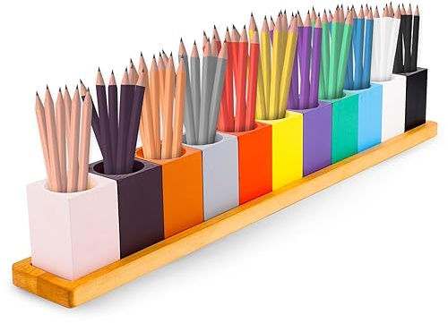 NQEUEPN Holz Buntstifthalter, Stifthalter Montessori Stiftehalter aus Holz Kinder 11 Tassen auf einem Ständer, Bleistiftstifte Nicht im Lieferumfang Enthalten