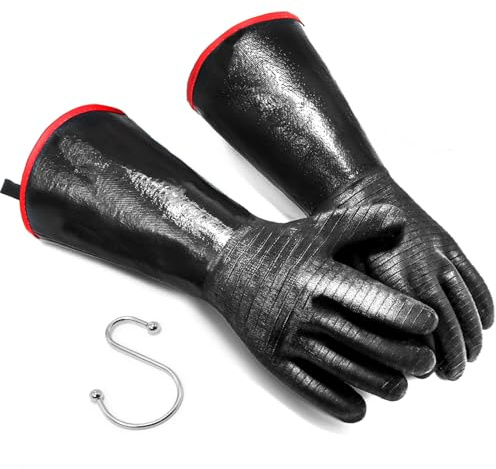 Jenpos Grillhandschuhe ° C ° C Dicke Hitzebeständige Handschuhe mit S-Haken 35,6 cm Küche Ofenhandschuhe Wasserdicht Grillhandschuhe Ölbeständige Grillhandschuhe Kochhandschuhe für
