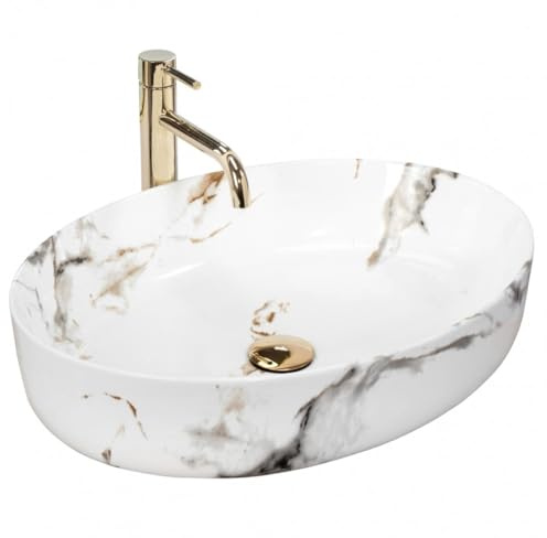 GTM Design Aufsatzwaschbecken Glanz Modern Waschbecken ohne Hahnloch - Elegant Aufsatzwaschbecken Oval für Badezimmer und Gäste WC - nur Bad Waschbecken - Modell 3