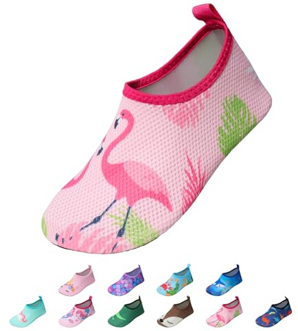 EDOTON Kids Water Shoes Quick Dry Swim Shoes Toddlers Aqua Socks Lightweight Non-Slip Beach Shoes for Beach Swimming Pool （7-8 UK,Pink Rose Flamingo