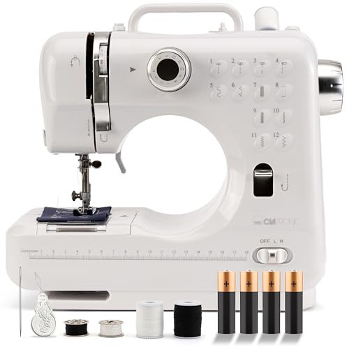Clatronic Nähmaschine für Anfänger mit 12 Stichmustern | Sewing Machine mit Vor- u. Rückwärtsnähfunktion & 2 Geschwindigkeitsstufen | mit Batterie- oder Netzbetrieb & blendfreiem LED-Licht | NM 3795