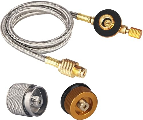 JOZERMADE 2 Feet Gas Adapter Extension Braided Hose Propane/Butane/Isobutane Small Tank Input EN417 Lindal Valve Output