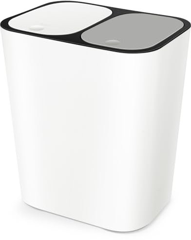 Pattumiera Differenziata Da Cucina Con Coperchio, 15L, Beige, Bidone Immondizia Per Casa, Design a Doppio Scomparto, Facile Da Pulire, Mantiene L'Aria