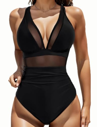 JTSONN Costume da Bagno Intero Donna Rete Sexy Costumi Intero Collo a V con Spalline Regolabili Push Up Costumi Interi Donna Beachwear Swimsuit Spiaggia Estate