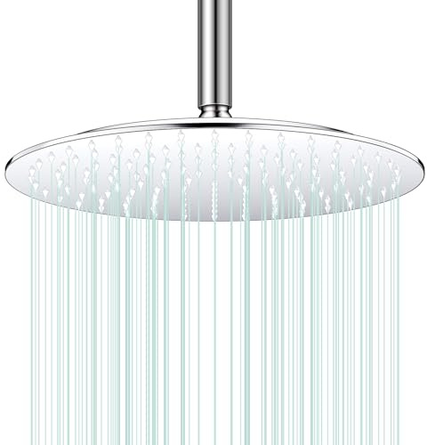 AULEEND Rain Shower Head, Work with Any Decorative Style，All Metal Rainfall Shower Head (Chrome, 12 Inch)