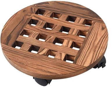 Pcscevcr Plant Caddy with Lockable Wheels, 30cm/12inch Rolling Wooden Potted Plant Stand With Wheels, Garden Plant Pot Tray Trolley, for Garden Patio Balcony