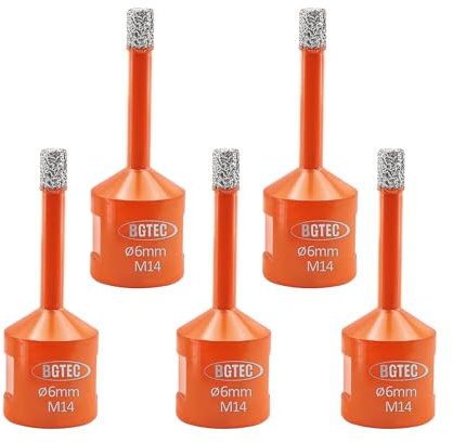 BGTEC Foret Diamant Trépan Carrelage-5 pièces 6mm avec filetage M14 pour forage porcelaine, céramique,carrelage,granit,marbre, pierre