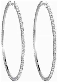 80mm Grandes Boucles d'Oreilles Créoles En Strass Pour Femmes Et Filles Hypoallergéniques Extra Big Huggie Cz Créoles Pendantes Boucles d'Oreilles Chics Bijoux De Fête Cadeaux (Argent)