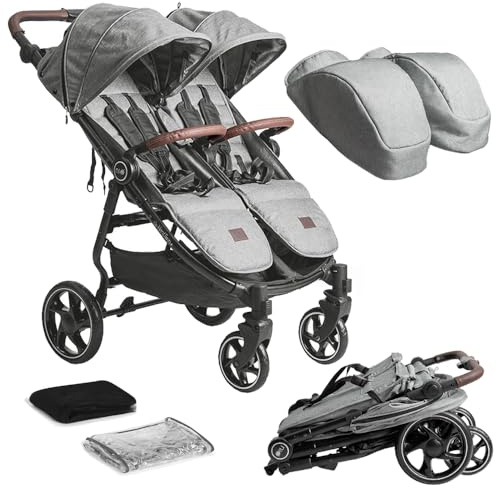 Olmitos - Silla de paseo Gemelar VentTwin+ para bebes - Ligera, Compacta y Versátil opción de carro gemelar - Capazo no incluido - Respaldos y Reposapiés ajustable Chasis de aluminio cuero de nailon