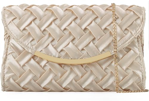 Venoline Satin-Abendtasche für Damen, klein, elegante Clutch, Handtasche, formelle Geldbörse für Hochzeit, Abschlussball, schwarze Krawatte, Champagner, Medium