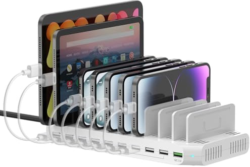 SUIDEK 60W Multiple Device Charging Station for Multiple Devices, 10 Ports USB Charging Station with QC 3.0 Port, USB Charging Dock with Adjustable Dividers Compatible with Tablets, Smartphones