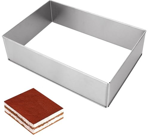 LDXDRU Adjustable Baking Frame 25-47cm x 18-34cm, 8cm Height Rectangular Cake Ring, Stainless Steel Cake Mold Cake Tin Cake Cutter for DIY Dessert Pizza Kitchen Baking