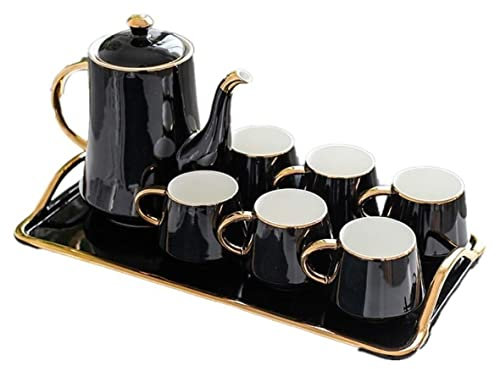 BOGAZY Service à Thé Service A The 8 Pièces Service À Thé Style Européen Porcelaine Émaillée Service À Thé Tasses Et Plateau À Café Après-midi Thé Verres Service À Café Service Japonais(Black)