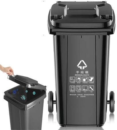 BESTXH Negro,100L, Basurero con Ruedas, Papelera Grande para Exteriores con Tapa, Basura Comercial De Gran Capacidad, Contenedor De Basura Industrial MóVil De Alta Resistencia, para Patio