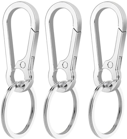 CALLYSONIC 3 llaveros de mosquetón, mosquetón pequeño, acero inoxidable, llavero, mosquetón pequeño, carabinero, llavero para colgar en la mochila, llaves del coche, plata, 3