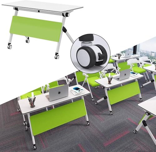 Klappbarer Konferenztisch mit rollbarem Klappdeckel für Büro, Meeting, Studium, Schreiben und Drucker, Grün (1400 x 550 x 750 cm)