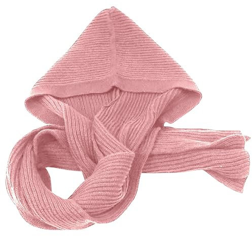 Winter Damen Dicker Warmer Strick Kapuzenschal Pullover Kopftuch Hoodie Mütze Muslimische Frauen Wollmütze Kapuzenschal Wickelschal Häkelstrick Halswärmer Schal Schwarz (Pink, One Size)