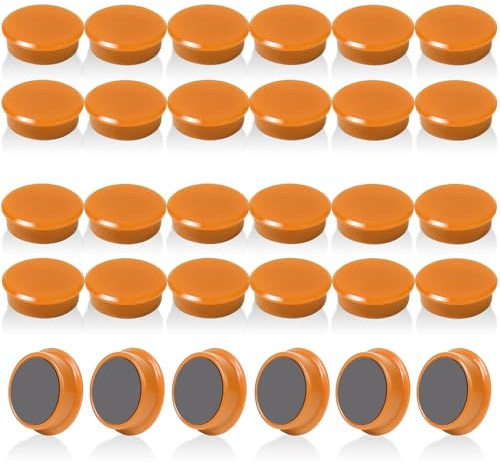 QOJOPU 30 Stück Starke Magnete für Magnettafel & Whiteboard – Runde Orange Kühlschrankmagnete, Dekorative Mini Magnete Kleine, Magneten Starker Halt für Pinnwand Magnetwand Büro Schule, Tafelmagnete